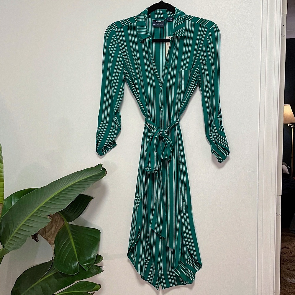 Maeve Anthropologie green striped button dress